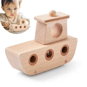 Wooden Ship Building Block Toy With Marble Room Decoration Baby Finger Exercise Game Hand-pushed Wooden Simulation Aircraft Gift Bangladesh (New)
