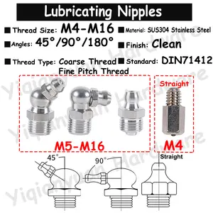 Yiqianyuan M4~M16 45° 90° Straight SUS304 Lubricating Nipples Cone Type Hydraulic Grease Nipple Fittings DIN71412 Male Thread Bangladesh (New)