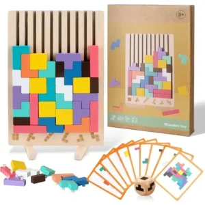 Wooden Stacking Puzzles Tetris - Brain Teasers 3D Russian Blocks Board STEM Montessori Toys for Ages 3-12 Gift for Toddlers Bangladesh (New)