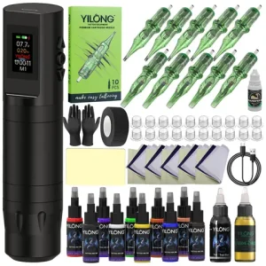 YILong Wireless Tattoo Machine Full Kit 3.5mm Tattoo Pen Set 1200mAH battery Makeup Tattoo Machine Kit Beginner For Tattoo Bangladesh (New)
