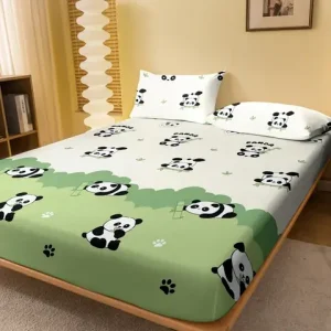 1 Cartoon Cute Plant Flower panda printed matte Fitted Sheet, bedroom printed bed cover, bedding (excluding pillowcases) Bangladesh (New)