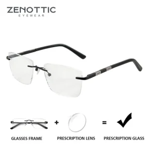 ZENOTTIC (M Size) Men's Rimless Rectangle Prescription Eyeglasses Trend Metal Frame Progressive/Photochromic Optical Glasses Bangladesh (New)