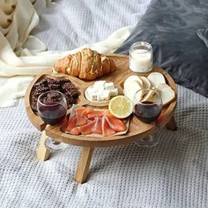 Wooden Outdoor Portable Folding Wine Picnic Table Camping Cheese Board Tray Foldable Snack Table Wine Rack Tourist Fruit Table Bangladesh (New)