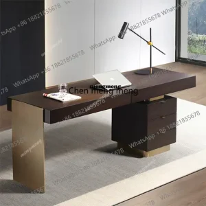 Wooden Desk with Drawer and Storage Cabinet Stainless Steel Legs, Computer Desk,Writing Table for Home Office or Study Room Bangladesh (New)