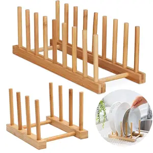 Wooden Dish Drainer Rack Kitchen Dishes Stand Plate Dish Drying Rack Pot Lid Racks Kitchen Organizer Drying Cups Display Shelf Bangladesh (New)