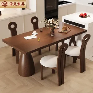 （VIP9）Solid Small Apartment Home Desk Rectangular Dining Table Wooden Dining Table and Chair Combination Bangladesh (New)