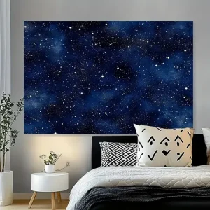 [1pc Starry Sky Tapestry] Enchanting Starry Sky Tapestry - 1pc Deep Blue Galaxy Design, Lightweight Polyester Wall Hanging with Bangladesh (New)