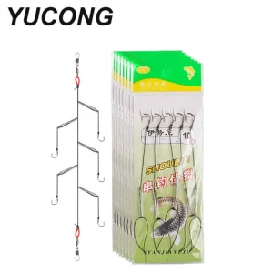 YUCONG String Hooks 3#-13# High Carbon Steel Fishing Hook Rigs Swivel Single Fishhook Combin 5 Haken Barbed Sharp hameçons Pesca Bangladesh (New)