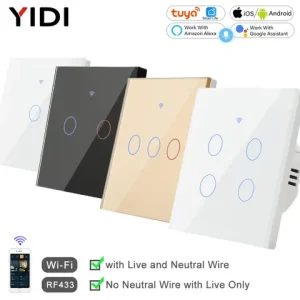 1 2 3 4 Gang 2 3 Way WiFi RF 433mhz Tuya Smart Wireless Touch Wall Light with Switch Button 220V with no Neutral EU Alexa Google Bangladesh (New)