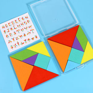 Wooden Tangram Puzzle Colorful Pattern Shape Creating Toy for Smart Intelligent Creative Kids Geometric Puzzle Educational Toy Bangladesh (New)